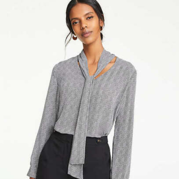 Ann Taylor Tops - Ann Taylor Herringbone Tie Neck Blouse